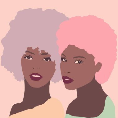 İllüstrasyon Biracial arkadaşlar. Siyah kadın birlikte portre 