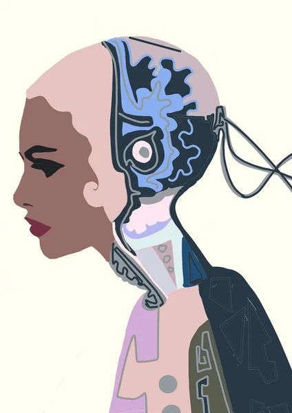 Illustration of woman cyborg. Half human and robot. AI girl illustrations