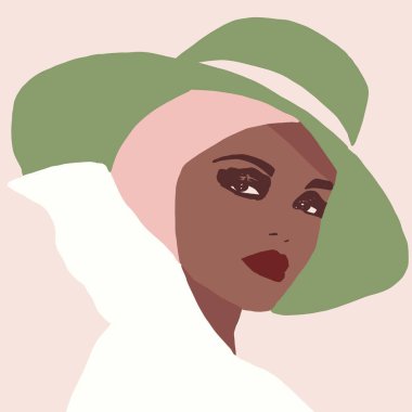 Biracial veya çok ırklı trendy kız İllüstrasyon. kahverengi tenli kadın eğleniyor. Siyah bir kadının moda konsepti. Yaşam tarzı tasarımı renkli kadın.