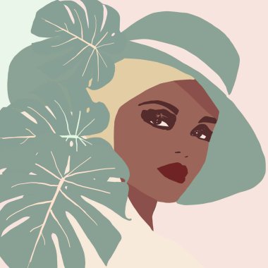 Biracial veya çok ırklı trendy kız İllüstrasyon. kahverengi tenli kadın eğleniyor. Siyah bir kadının moda konsepti. Yaşam tarzı tasarımı renkli kadın.