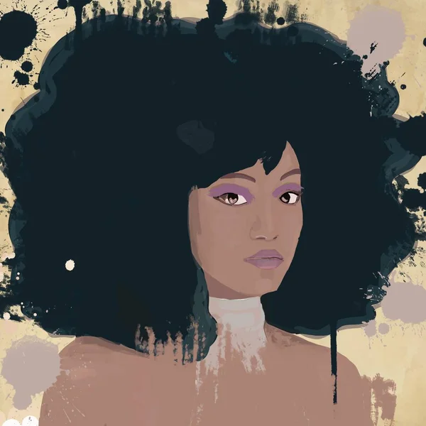 Büyük afro saçlı biracial güzel afro amerikan siyah moda kadın ile Boyama. 