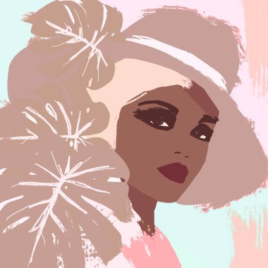 Büyük afro saçlı biracial güzel afro amerikan siyah moda kadın ile Boyama. 