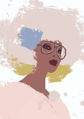 Büyük afro saçlı biracial güzel afro amerikan siyah moda kadın ile Boyama. 