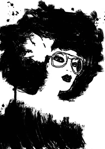 Illustration Mode Noir Blanc Art Peinture Belle Femme Fille Visage — Photo