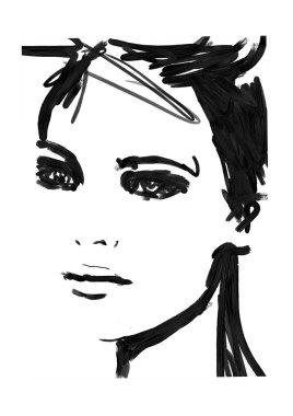 siyah beyaz moda illüstrasyon sanat. güzel kadın veya kız yüz soyut boyama