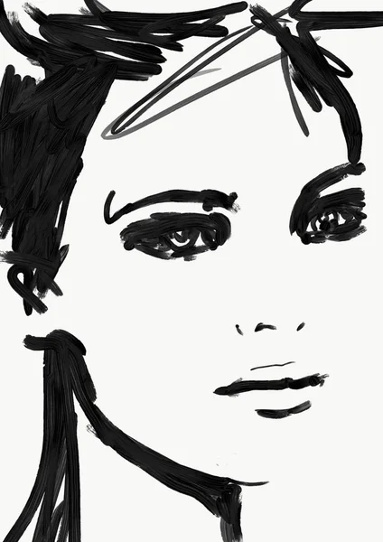 siyah beyaz moda illüstrasyon sanat. güzel kadın veya kız yüz soyut boyama