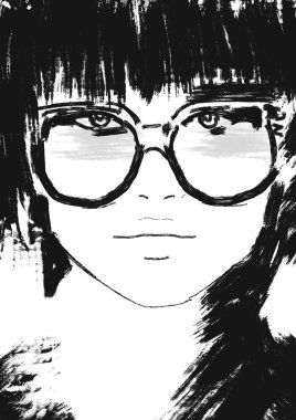 siyah beyaz moda illüstrasyon sanat. güzel kadın veya kız yüz soyut boyama