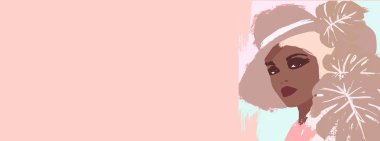 Moda afiş modeli afro Amerikan. Trendy kadın arka plan