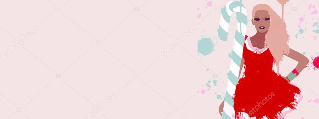 Fashion banner model afro american. Trendy woman background