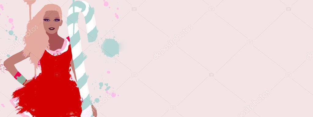 Fashion banner model afro american. Trendy woman background