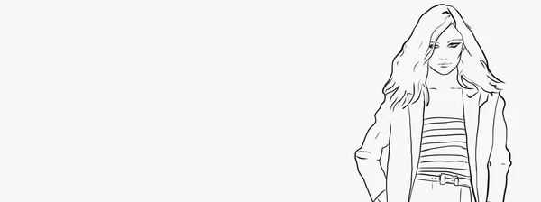 흰색귀여운 소녀의 스케치 일러스트 텍스트 공간으로 귀여운 그리기 — 스톡 사진