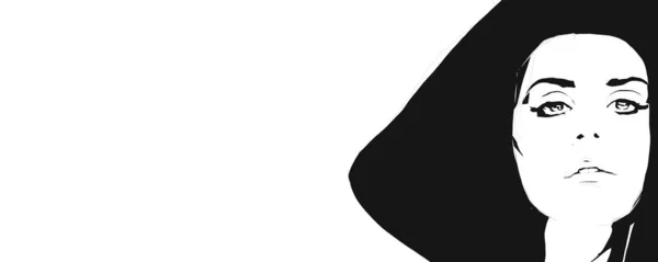 Горизонтальний Банер Милої Дівчини Моди Чорно Білому Кольорі Ескіз Ілюстрації — стокове фото
