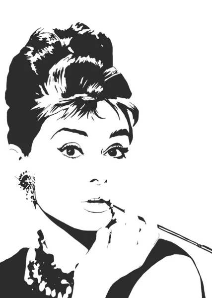 Audrey Hepburn Ilustração Preto Branco — Fotografia de Stock