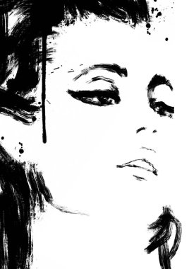 Bir kadının siyah beyaz soyut resim