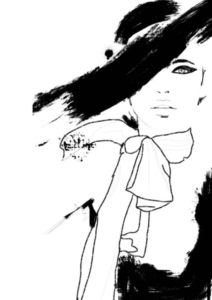 Sketch Fashion Abstract Simples Pintura Preto Branco Belo Modelo Alta — Fotografia de Stock