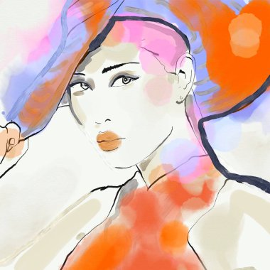 moda sanatı. asyalı kadın suluboya boyama