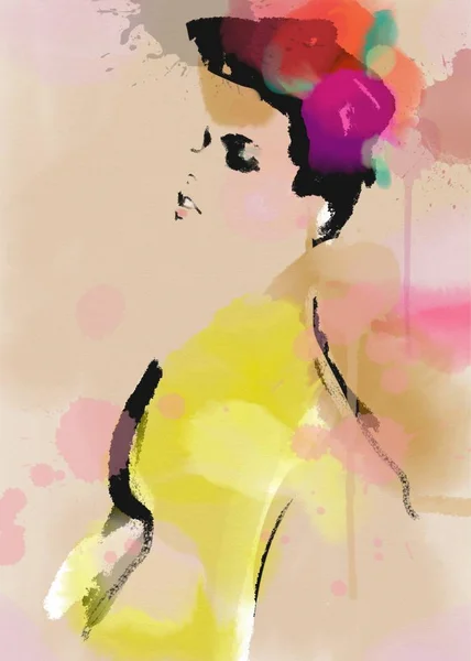 Módní Žena Pozadí Akvarel — Stock fotografie