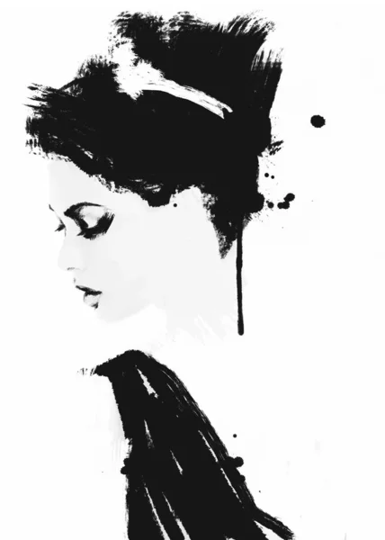 黑白绘画女人 — 图库照片