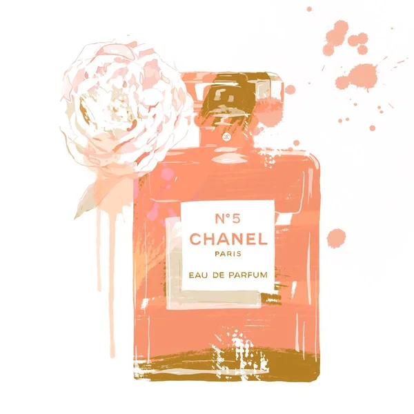 Coco Chanel Butelka Perfum Akwarela Aquarel — Zdjęcie stockowe