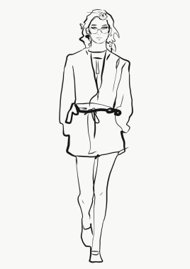 Haute couture modeli pist illüstrasyon yürüyüş