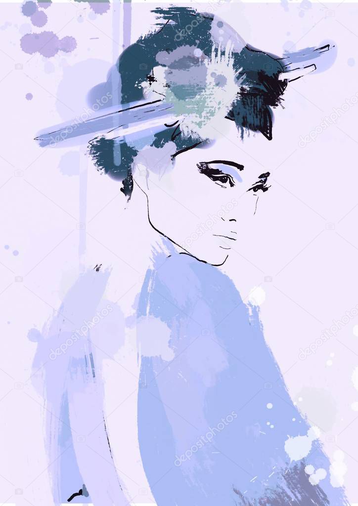 Sketch fashion of haute couture woman abstract