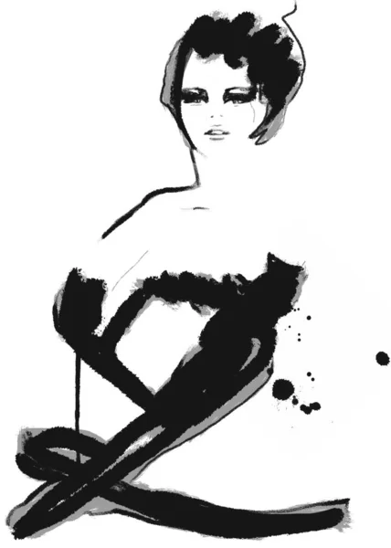 Zwart Wit Mode Illustratie Vrouw — Stockfoto