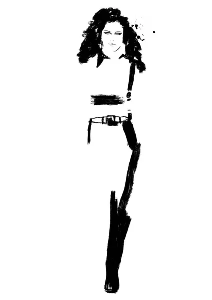 Moda Blanco Negro Ilustración Mujer — Foto de Stock
