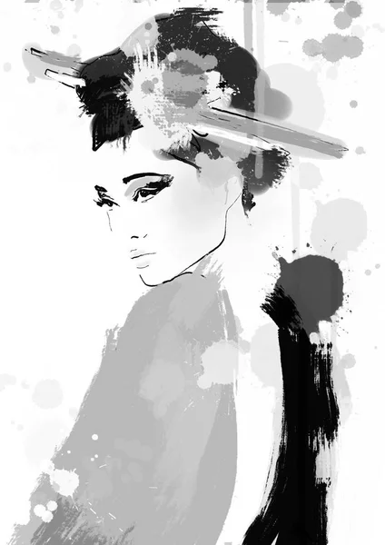 Black White Fashion Illustration Woman — Stock Photo, Image