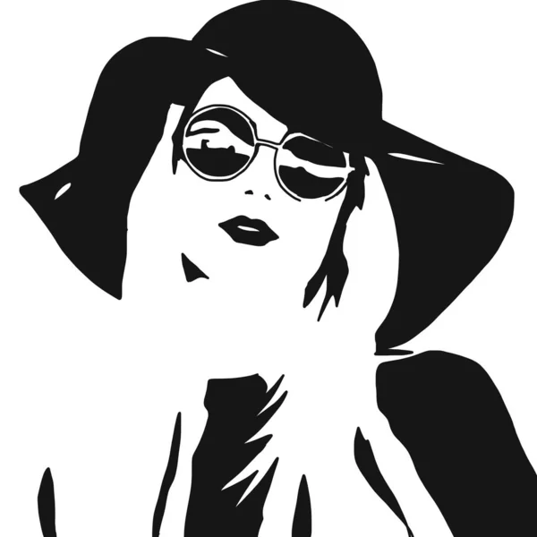 Icono Abstracto Cara Mujer Con Sombrero Gafas Sol — Foto de Stock
