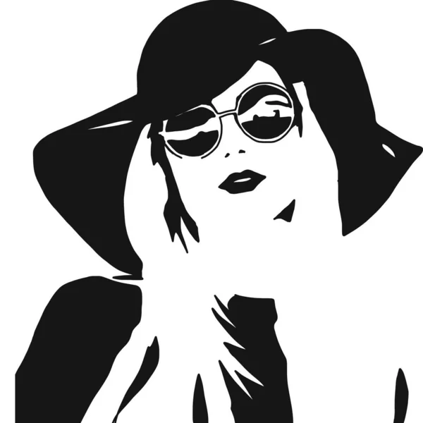 Icono Abstracto Cara Mujer Con Sombrero Gafas Sol — Foto de Stock