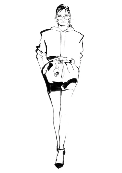Mode Illustration Schwarz Auf Weiß Modeskizze Abstrakte Malerin Mode Hintergrund — Stockfoto