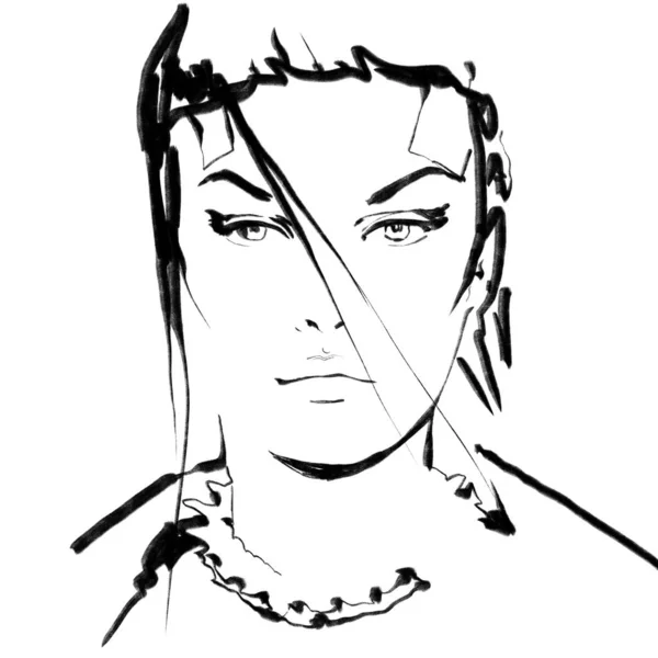 Fashion Face Sketch Black White — Stock Photo, Image