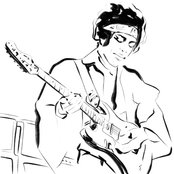 Jimi Hendrix illüstrasyon siyah mürekkep izole