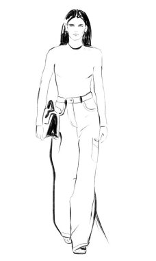 Moda modeli, siyah çizgi çiz.