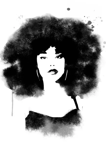 Afro Capelli Donna Pittura Bianco Nero — Foto Stock