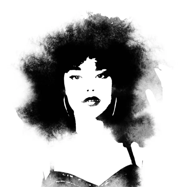 Afro hair woman painting in black and white