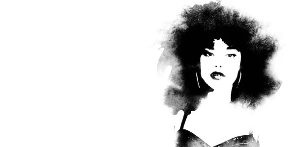 Afrohaarige Frau Malt Schwarz Weiß — Stockfoto