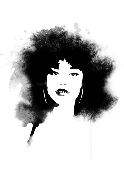 Afro hair woman painting in black and white