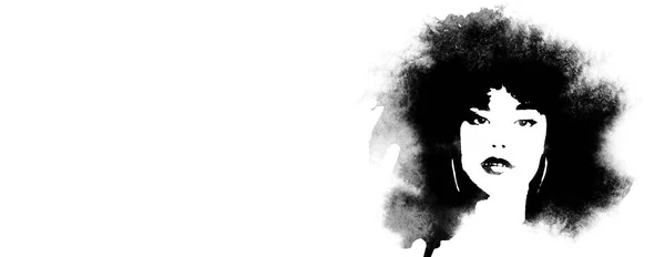 Peinture Femme Afro Cheveux Noir Blanc — Photo