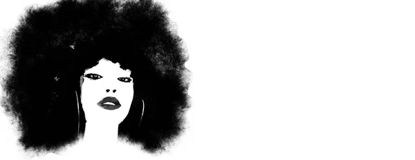 Peinture Femme Afro Cheveux Noir Blanc — Photo