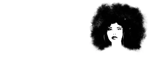 Αφρο Μαλλιά Γυναίκα Ζωγραφική Μαύρο Και Άσπρο — Φωτογραφία Αρχείου