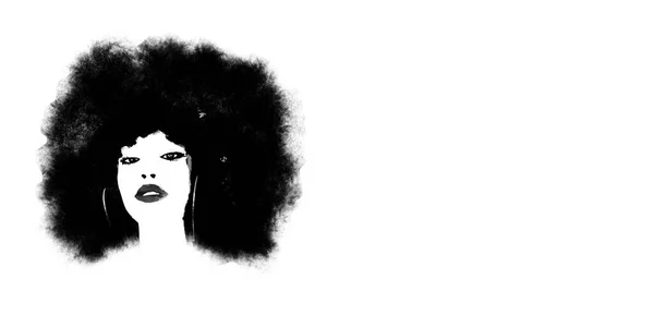 Peinture Femme Afro Cheveux Noir Blanc — Photo