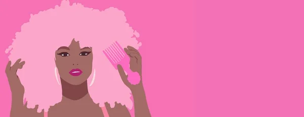 Grzebię Afro Włosy Nastolatek Czarny Dziewczyna Grzebień — Zdjęcie stockowe