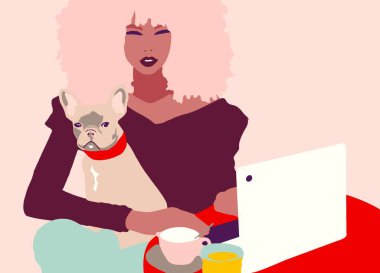 Siyah kız yaşam tarzı illüstrasyonu. Afrikalı Amerikalı kadın mutlu.