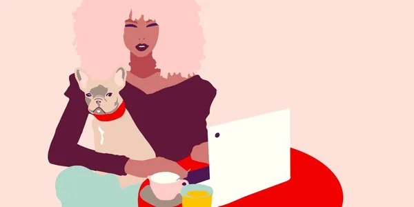 Chica Negra Estilo Vida Ilustración Mujer Afroamericana Feliz —  Fotos de Stock