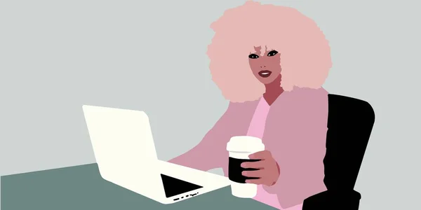 Business woman with laptop and coffee