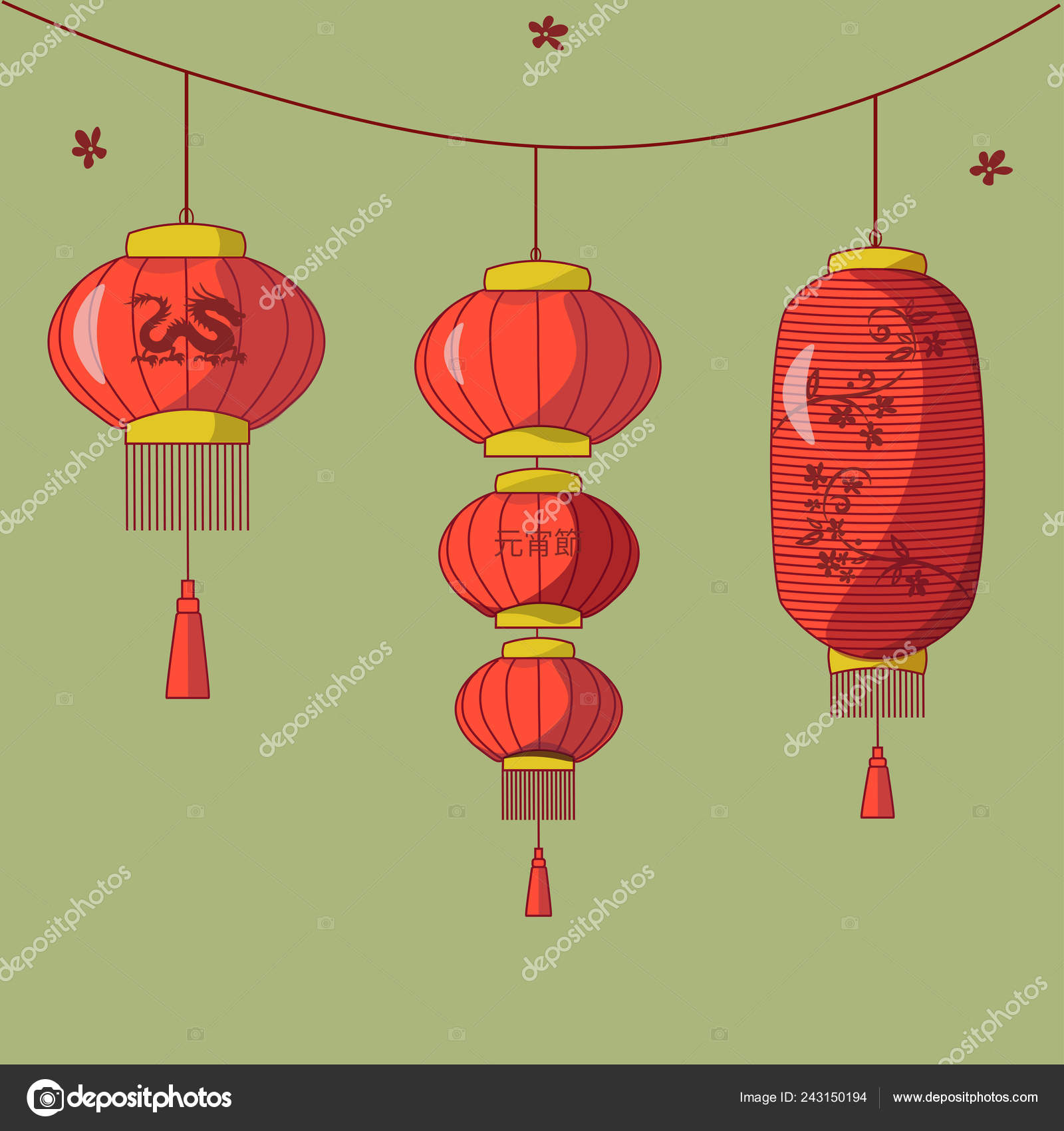 Traditional Chinese Red Lantern Decoration Elements For Lunar New