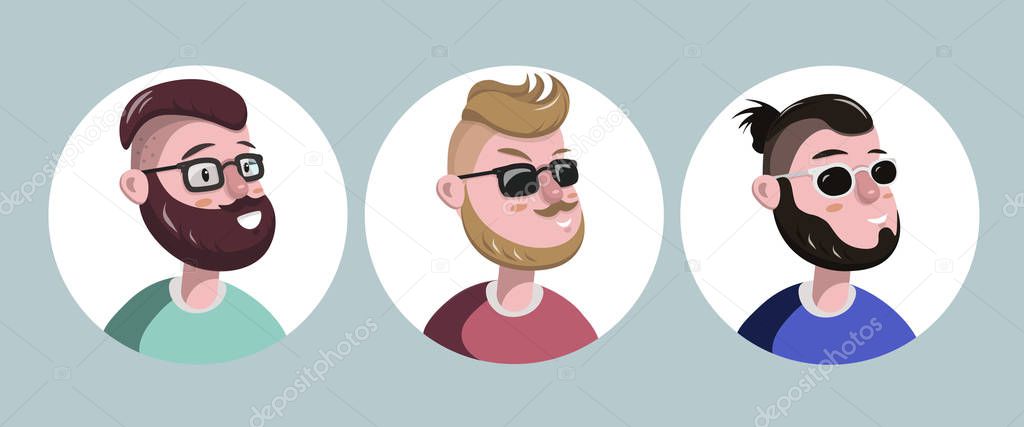 Hipster set, cartoon illustration, beard man