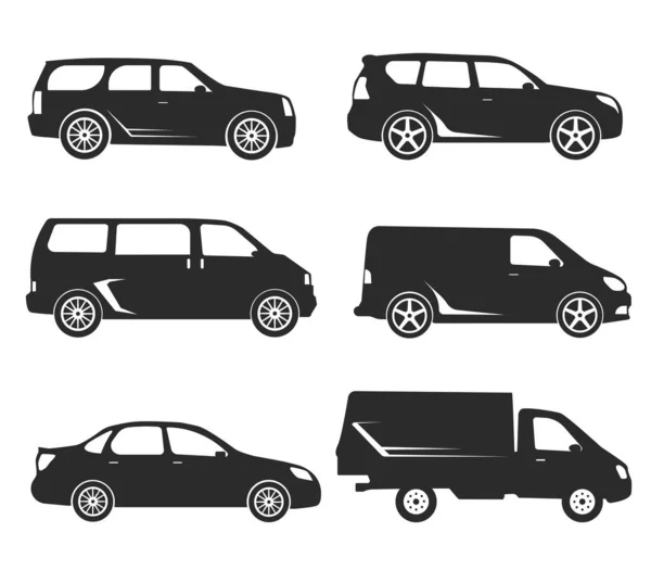 Ikoner För Biltyp Och Modellobjekt Vektor Svart Illustration Isolerad Vit — Stock vektor