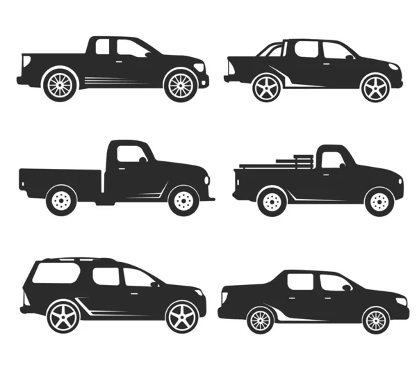 Набір Піктограм Типу Автомобіля Векторна Чорна Ілюстрація Ізольована Білому Тлі — стоковий вектор